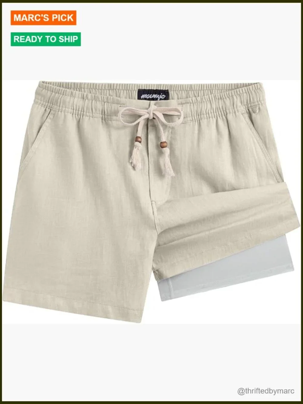 Men's Linen Shorts 5/7 Inch Elastic Waist Drawstring Beach Shorts with Pockets